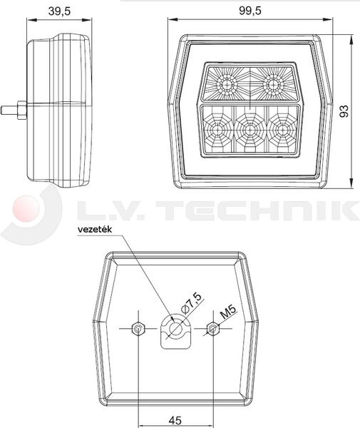 Universal LED rear lamp 12-36V white