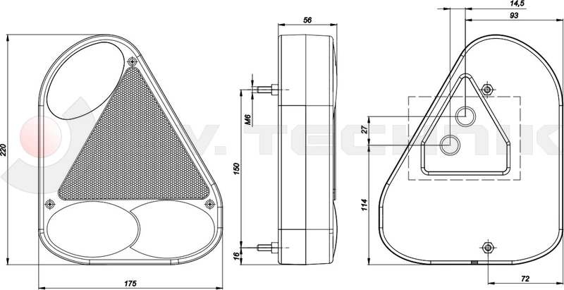 Right lamp with a reversing light right