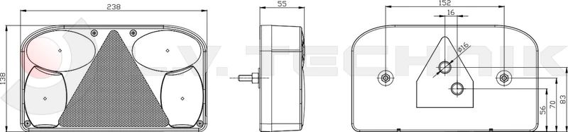 Right lamp with a reversing light right