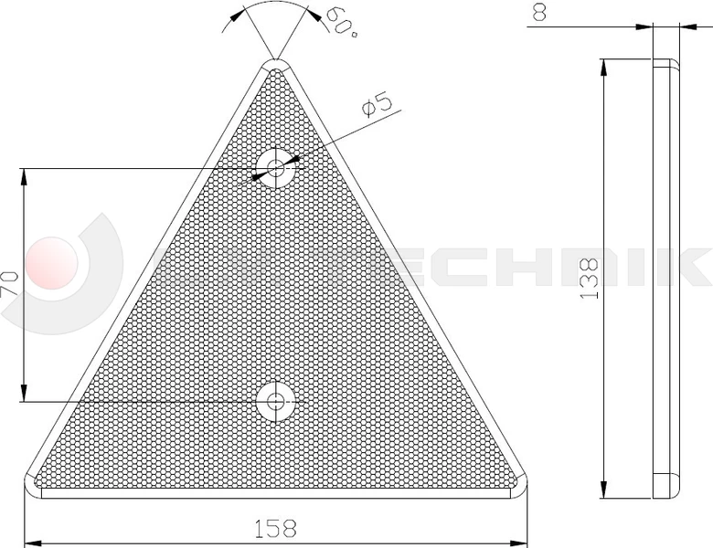 Triangular reflector with 2 mounting holes red