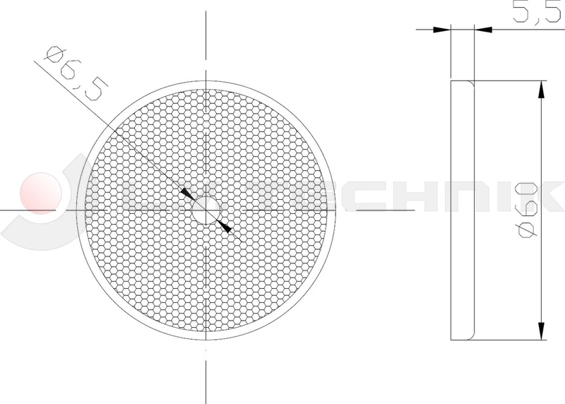Red round reflector with a mounting hole