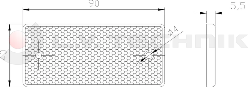 Red rectengular reflector with 2 mounting holes