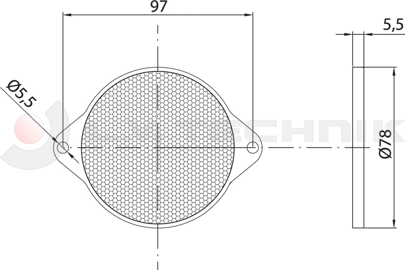 Red round reflector with mounting holes
