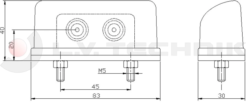 Number plate red LED lamp with cable