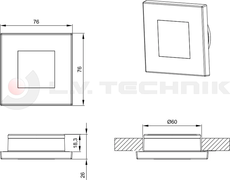 4-LED interior lamp white square 9-36V