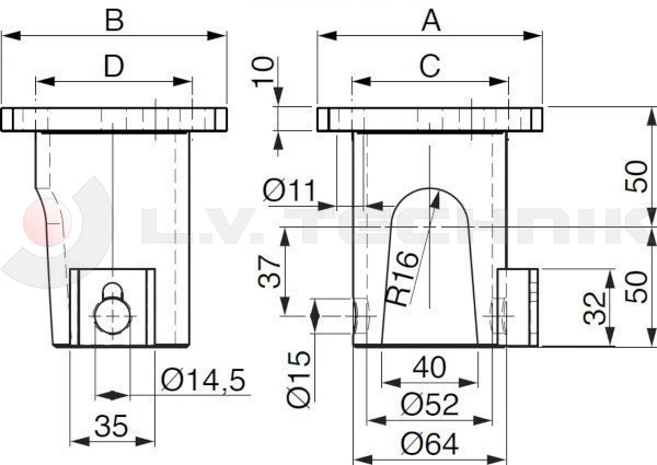 Tipping ball set 50mm horizontal 2t