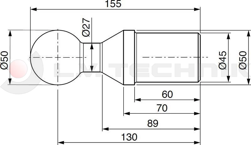 Tipping ball set 50mm horizontal 2t