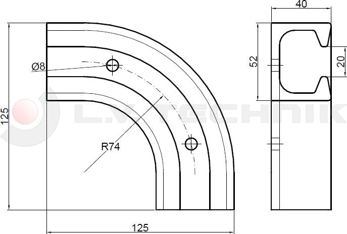 Stainless steel 1/2 curve for meat rail
