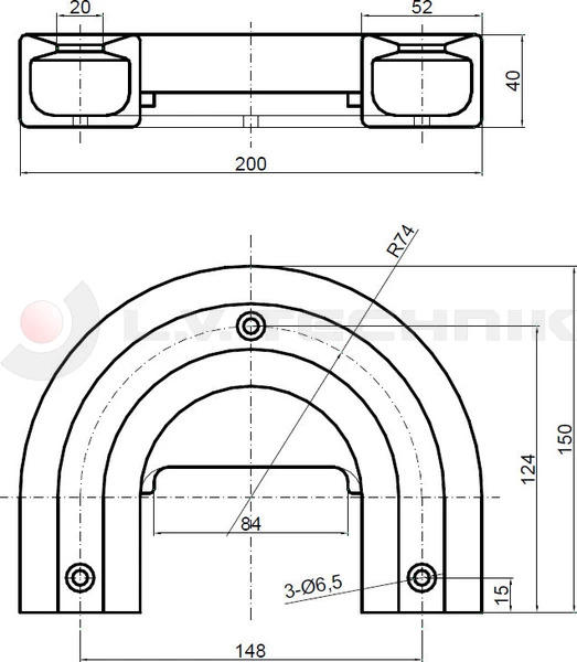 Aluminium 180° meat rail