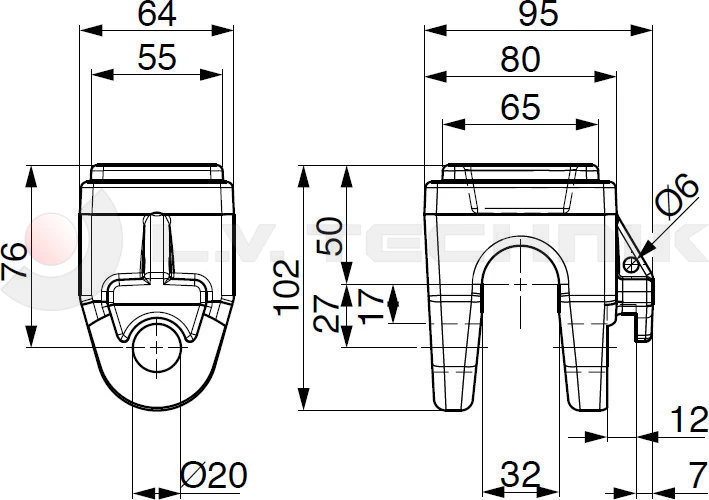 Tipping fork socket 7.5t 30-20mm