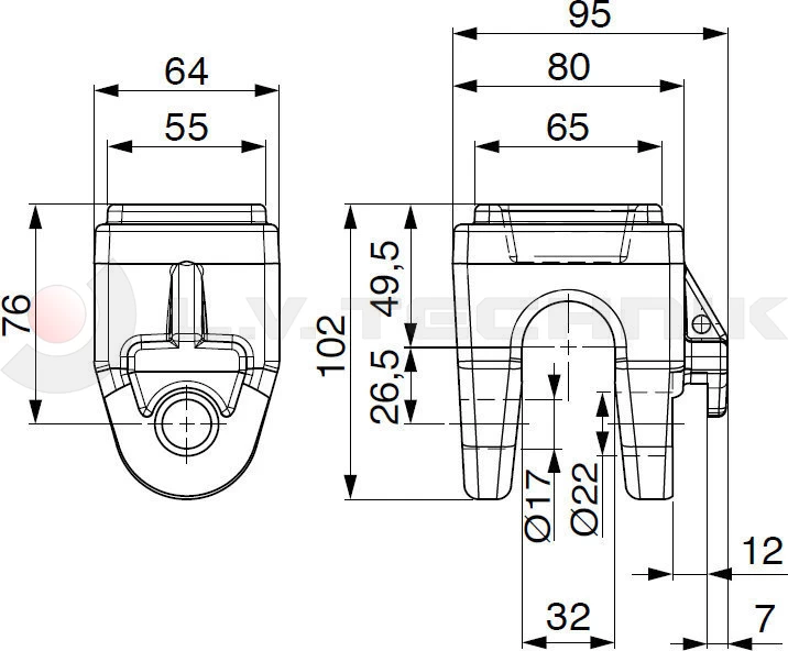 Tipping fork socket 7.5t 30-22/17mm