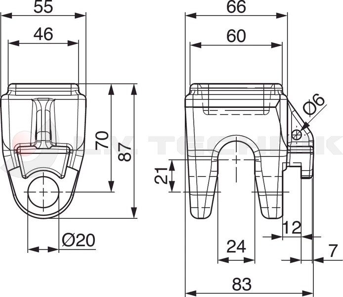 Tipping fork socket 5t 22-20mm