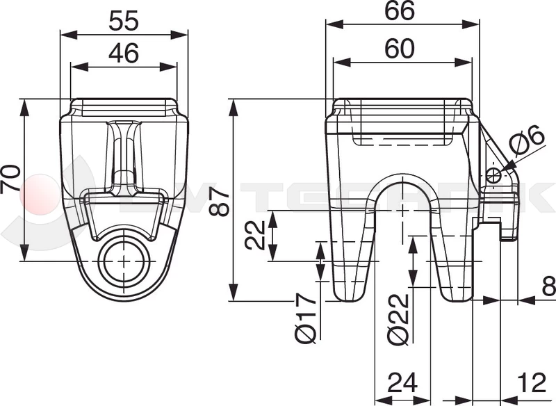 Tipping fork socket 5t 22-22/17mm