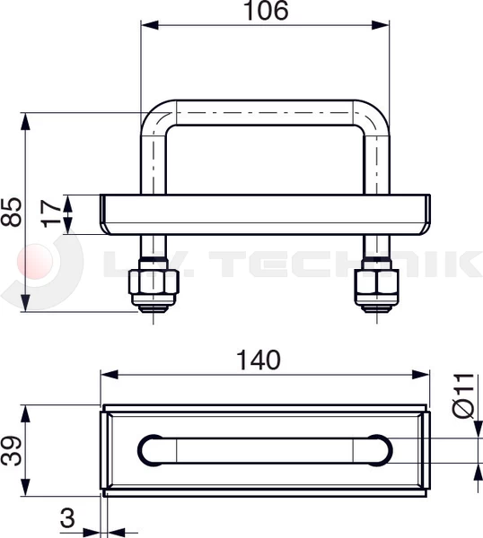 Rögzítő fül 95x85 mm süllyesztett lemezzel