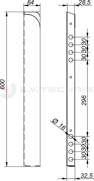 Timberholder 600x29x64 Steel KTF to Rivet left