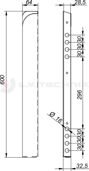 Timberholder 600x29x64 Steel KTF Right to Rivet right