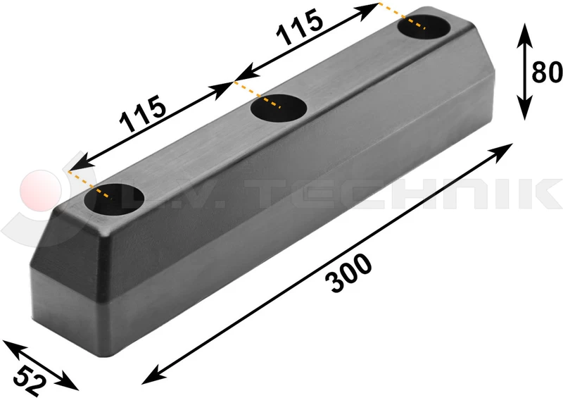 Ütközőgumi 300x52x80 3 furatos
