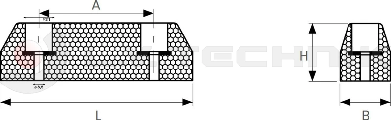 Ütközőgumi 113x34x40 2 furatos