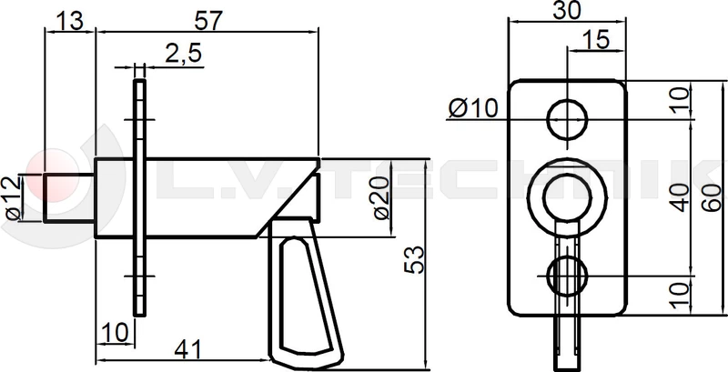 Lock handle 12mm