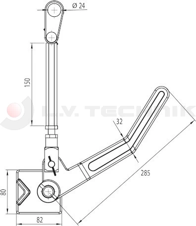 Over-center tipper lock with 24mm left