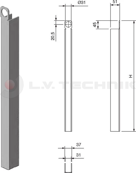 Pillar end profile for tipper 30x800mm