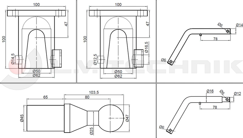 Tipping ball set 50mm horizontal 3,5t