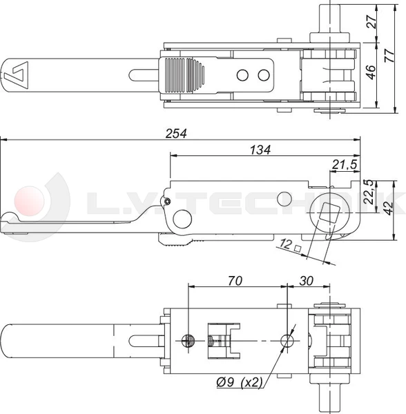 Curtain tensioner squared left