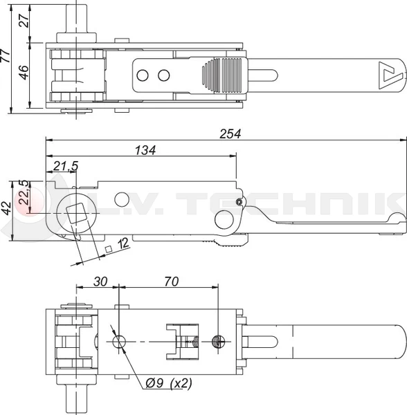 Curtain tensioner squared right