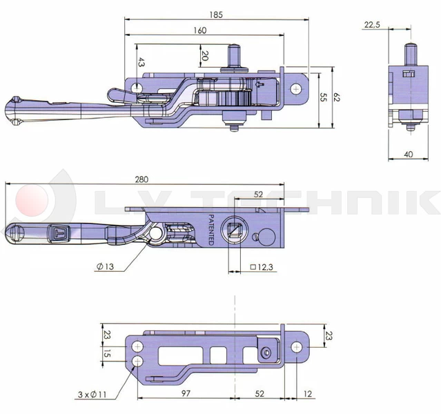 Curtain tensioner THIRIET squared left