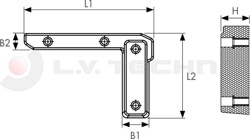 Rubber buffer 290x190x60 4 holes right