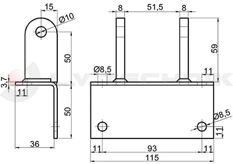 Rear door bracket for 4 holes hinge